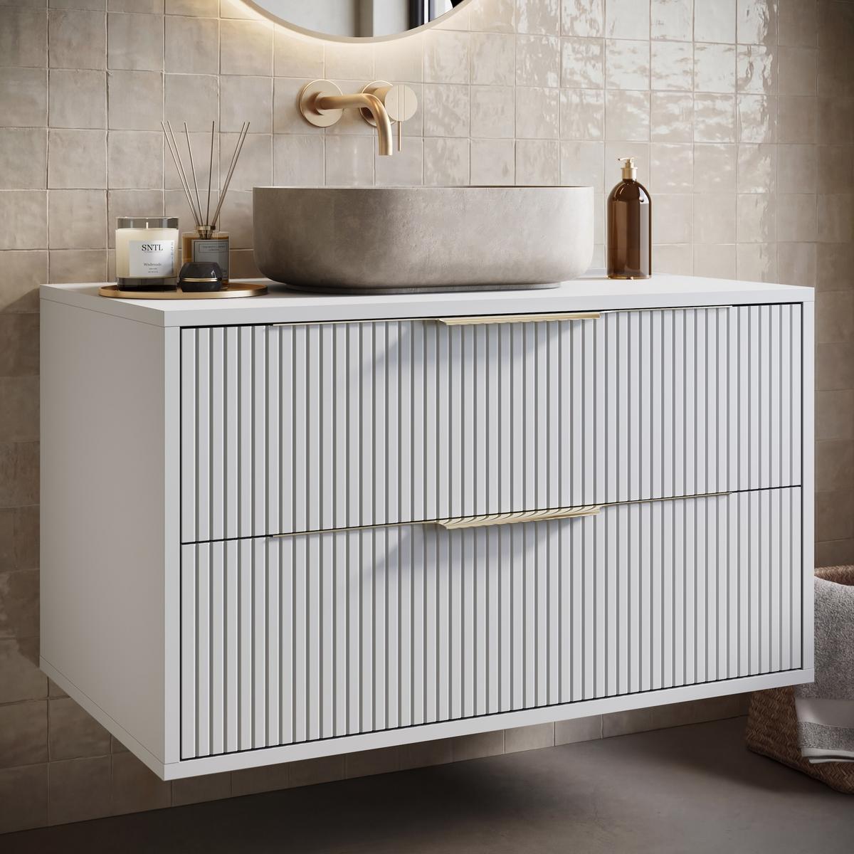 WASCHBECKENUNTERSCHRANK Rimini 2 Schubladen Weiß Matt - 80 x 46 x 46 cm - Weiß, Holz (80/46/46cm) - Badplaats