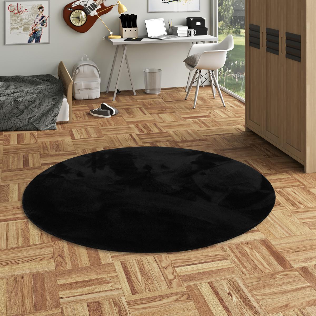 KINDER SUPER SOFT FELLTEPPICH PEARL KIDS RUND - Schwarz, Textil (160/160cm) - Pergamon