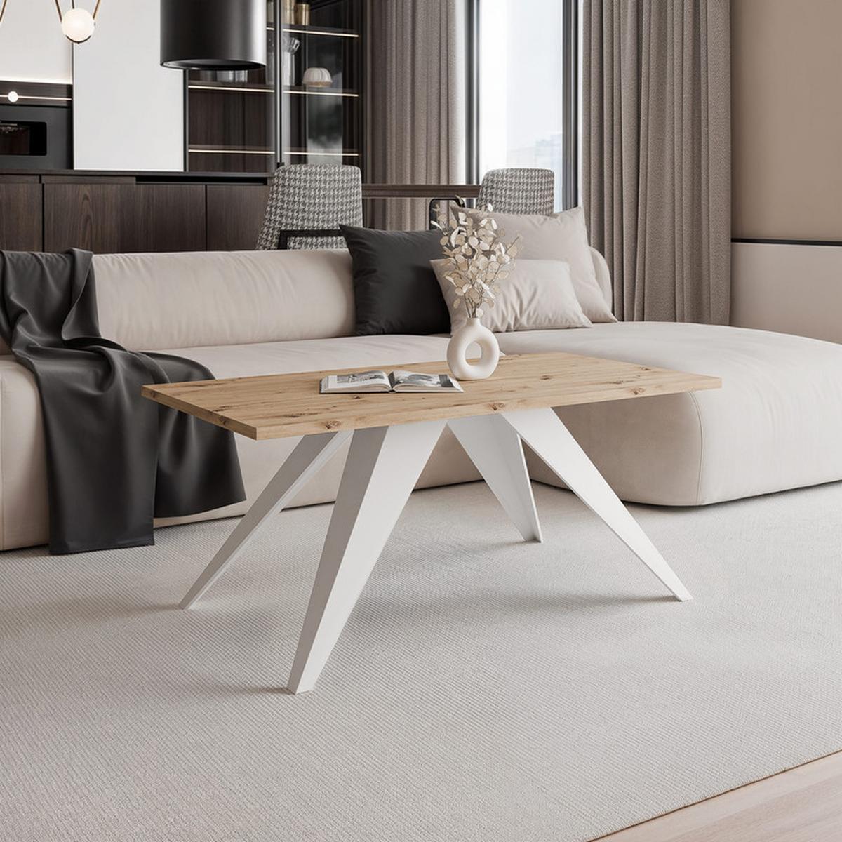 COUCHTISCH AIRA 120/60/48 cm Rechteckig, Weiß/Artisan-Eiche - Eiche Artisan/Weiß, Metall (60/120/48cm) - Idohome