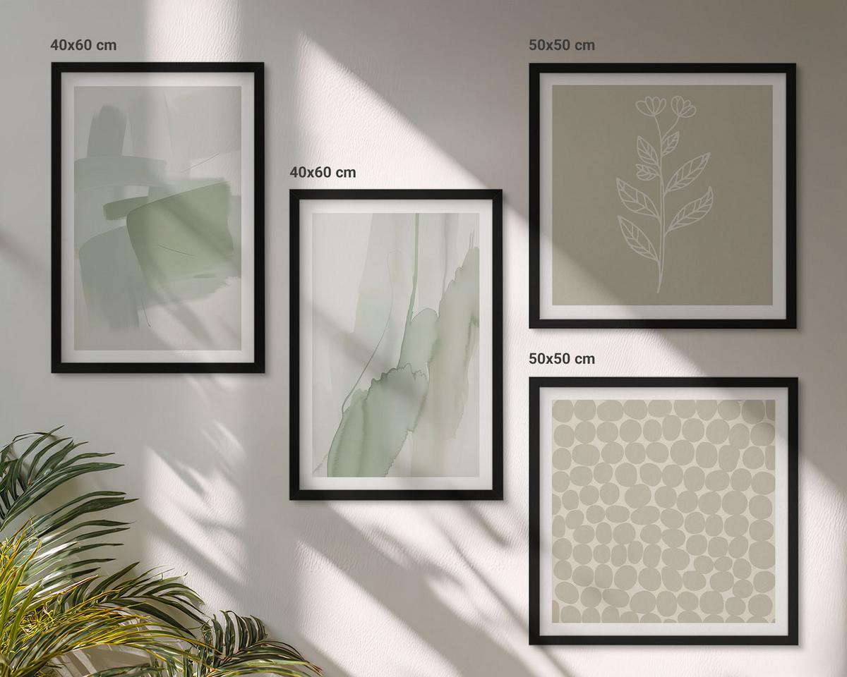 BILDER SET 4er Set - 50x50 cm & 40x60 cm Schwarzer Rahmen - Abstrakte Aquarellpflanzen - Schwarz, Kunststoff (50/50cm) - TULUP