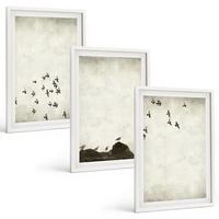BILDER SET 3er Set - 40x60 cm Weißer Rahmen - Vögel im Flug, minimalistischer Stil - Weiß, Kunststoff (40/60cm) - TULUP