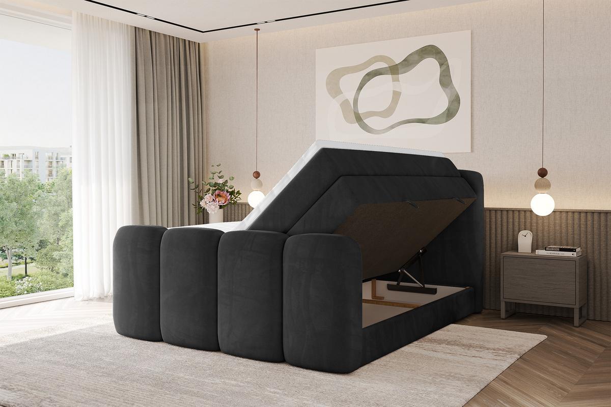BOXBETT mit Matratze H3|H4 und Lattenrost - NINA-Z KING - 200x200 cm Casablanca - Schwarz - Schwarz Hochglanz, Holzwerkstoff (200/200cm) - ALTDECOR