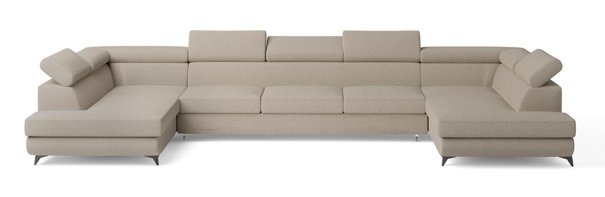 WOHNLANDSCHAFT URMANO Beige Boucle-Stoff mit Schlaffunktion - Beige, Holz (395/89/190cm) - MASSENO