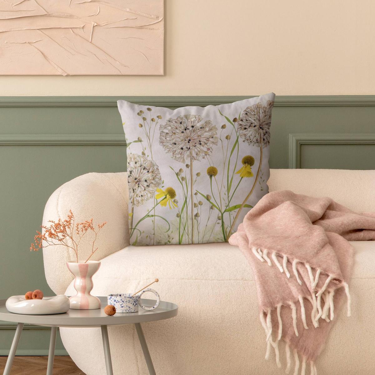 DEKOKISSEN Allium und Helenium Illustration 40/40 cm - Beige, Textil (40/40/10cm) - Bilderwelten