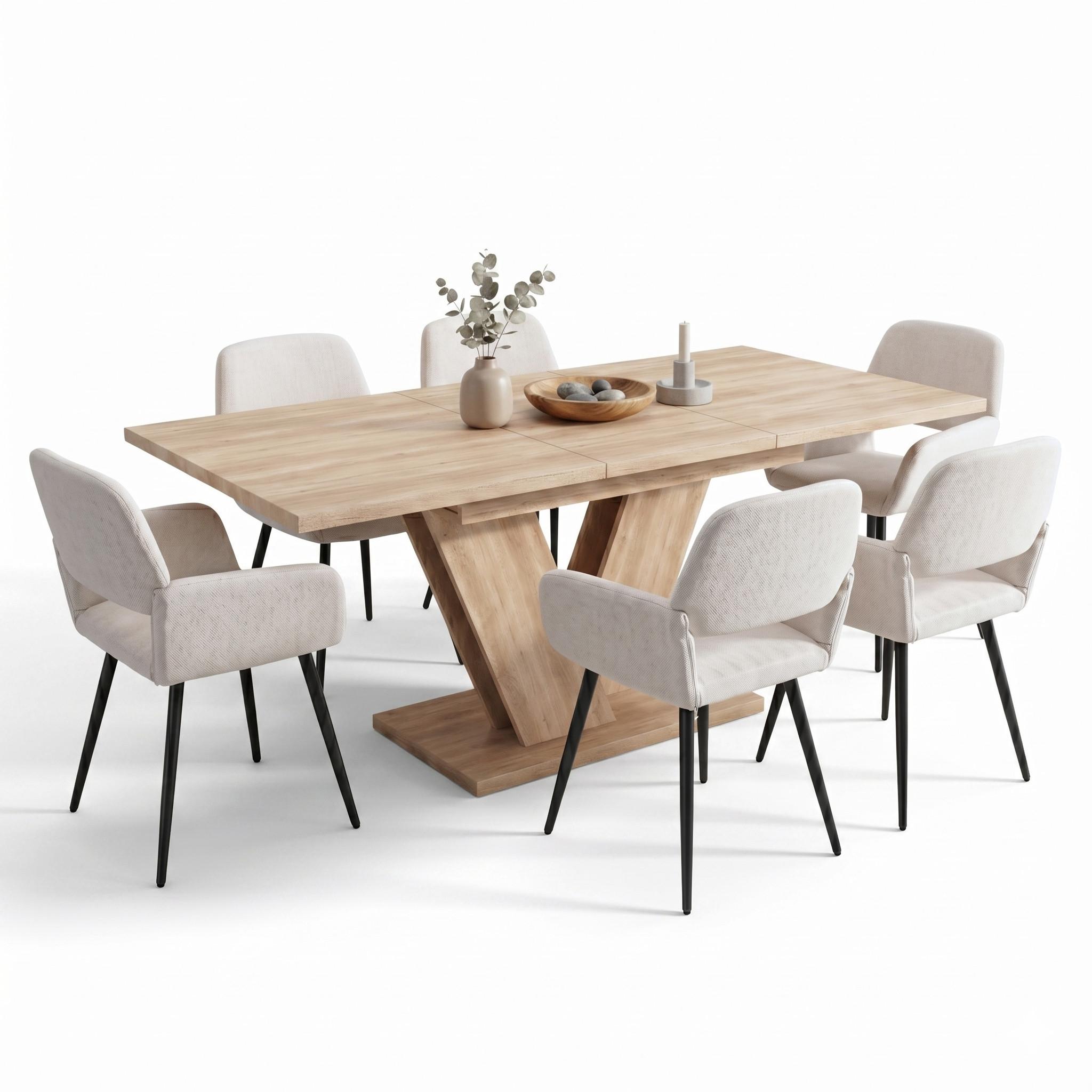 ESSTISCH-SET 1+6, ausziehbarer Tisch mit 6 Esszimmerstühlen - Eichefarben/Schwarz, Holzwerkstoff (180/75.5/80cm) - Urban Meuble