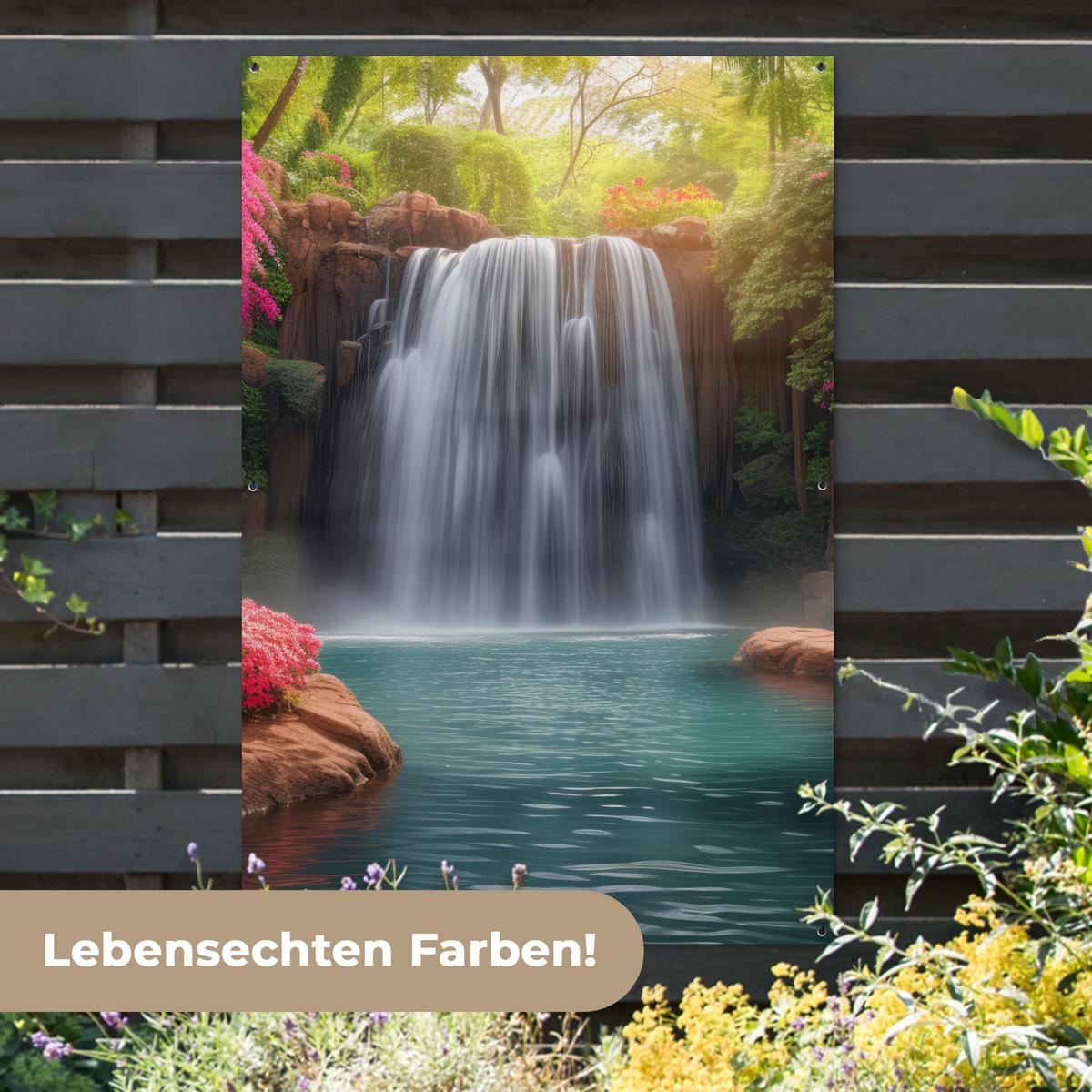 GARTENPOSTER Wasserfall - Natur - Pflanzen - Dschungel - Wasser Bild 120x180 cm - Grün, Kunststoff (120/180/0.2cm) - OnlyWow