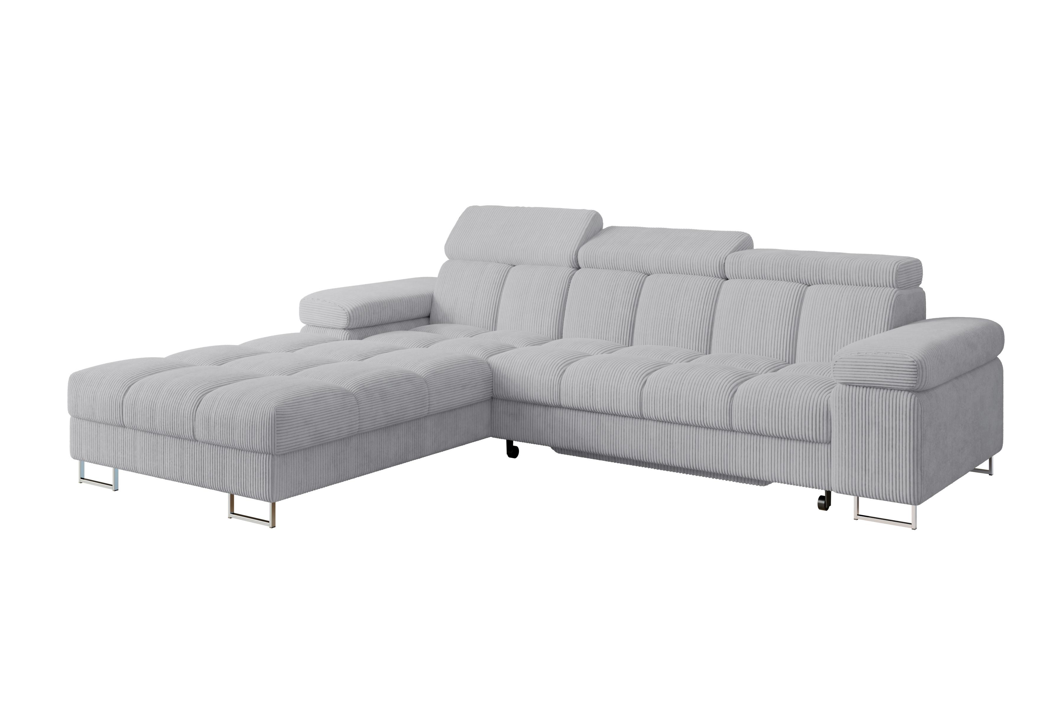 ECKSOFA mit Schlaffunktion Ottomane Links 271x203x79 Grau Cord - Anthrazit, Holzwerkstoff/Textil (271/203cm) - ALTDECOR