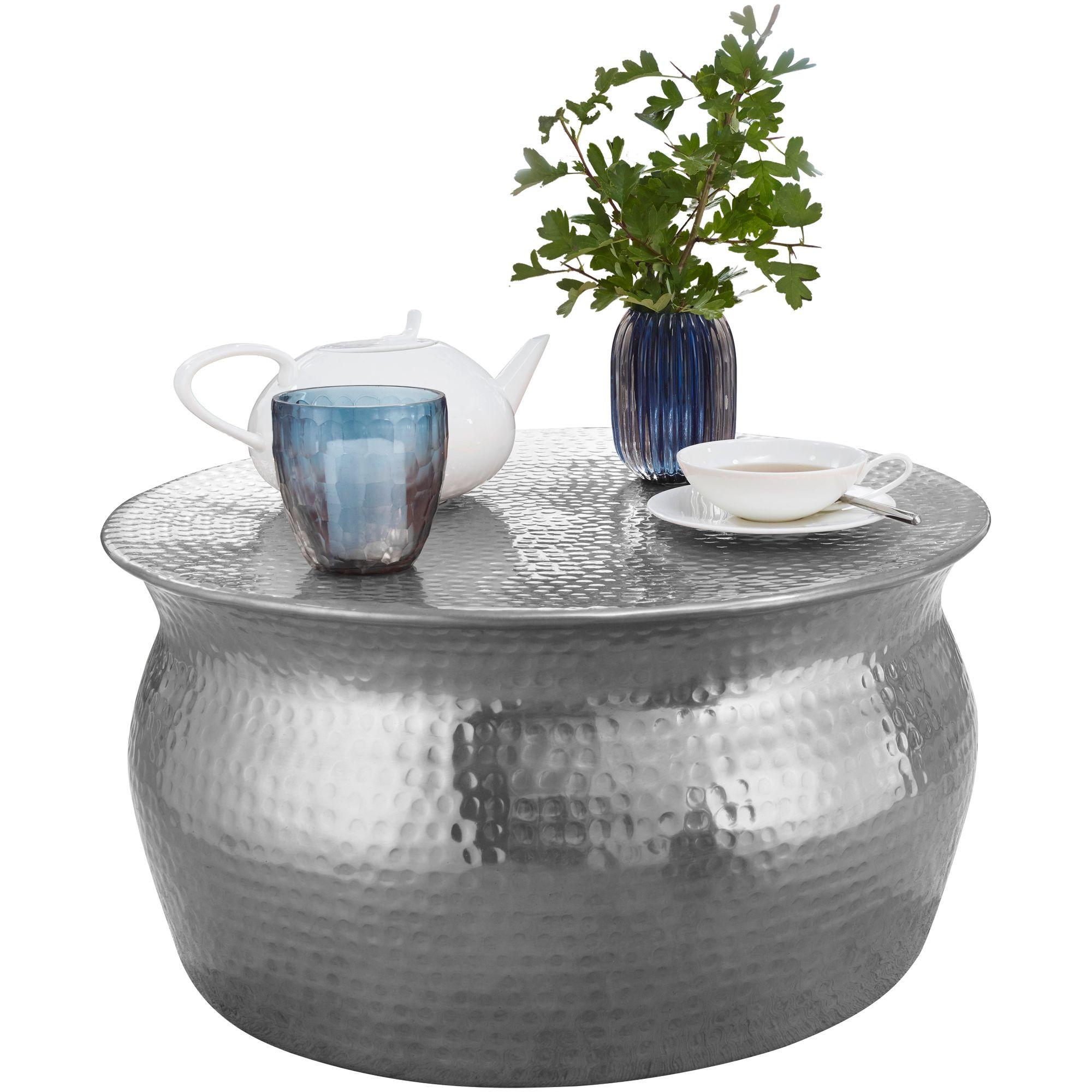 COUCHTISCH ENNS: Orientalisch, Hammerschlagstrukturen, Aluminium, Handgefertigt, Silber 60x60x30 cm - Silberfarben, Metall (60/60/30cm) - KADIMA DESIGN