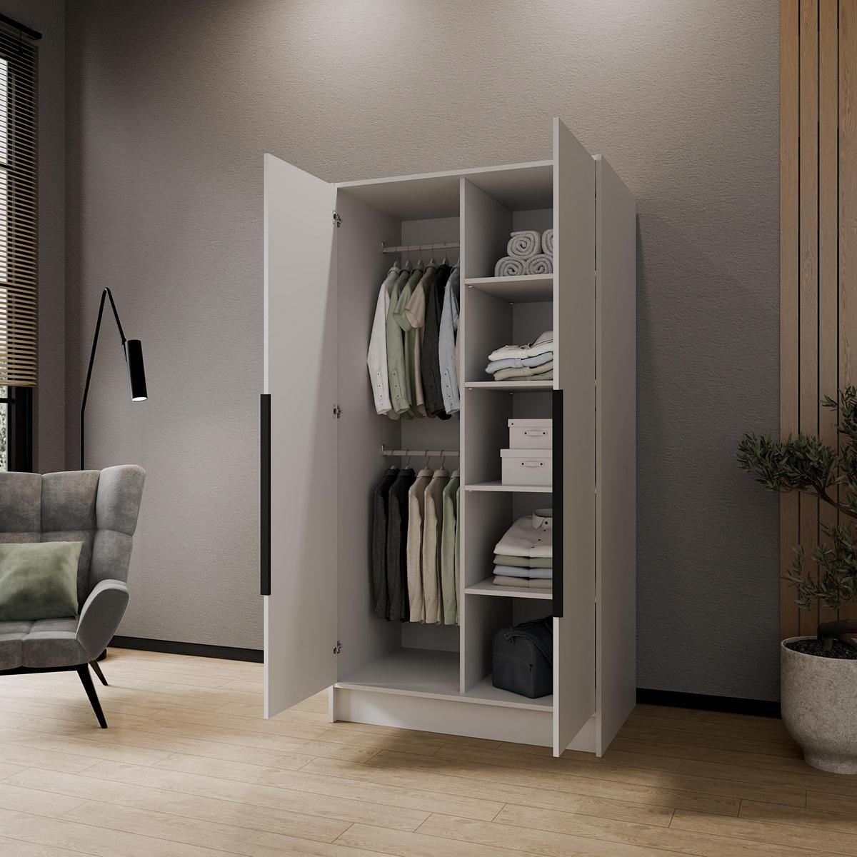 DREHTÜRENSCHRANK BERON 102/200/51 cm Modern Kleiderschrank 2-türig Weiß - Weiß, Holzwerkstoff (102/200/51cm) - MASSENO