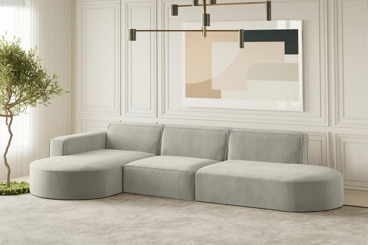 ECKSOFA Palma In Noel - Hellgrau, Holzwerkstoff/Textil (296/165cm) - Fun Möbel