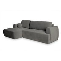 ECKSOFA SENTI K L-S Grau Plüsch-Stoff mit Schlaffunktion - Schwarz/Grau, Holz/Kunststoff (246/148cm) - MASSENO