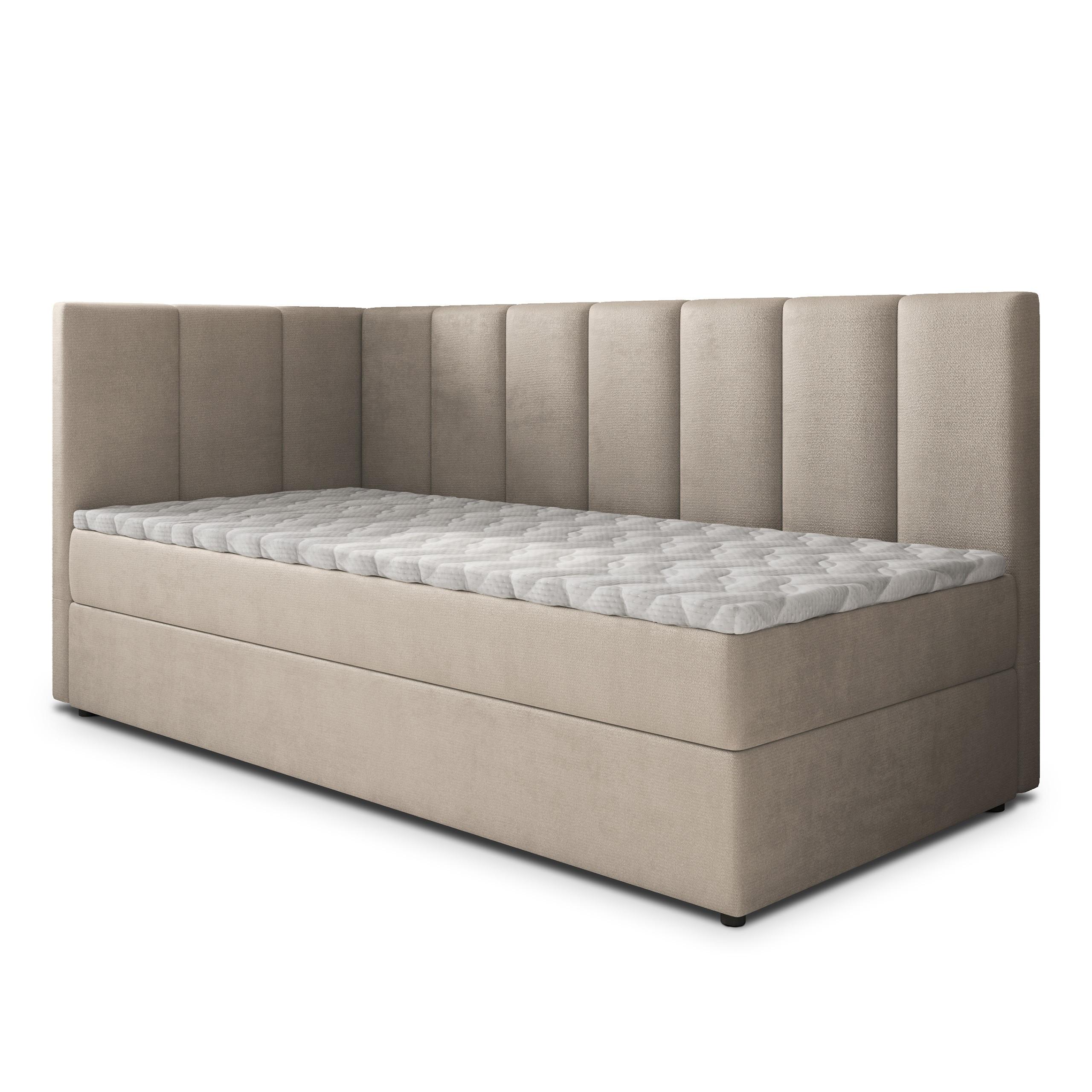 BOXBETT BEVE 90x200 cm mit Matratze und Topper, H2+H3 - Beige - Beige, Holz (90/200cm) - MASSENO