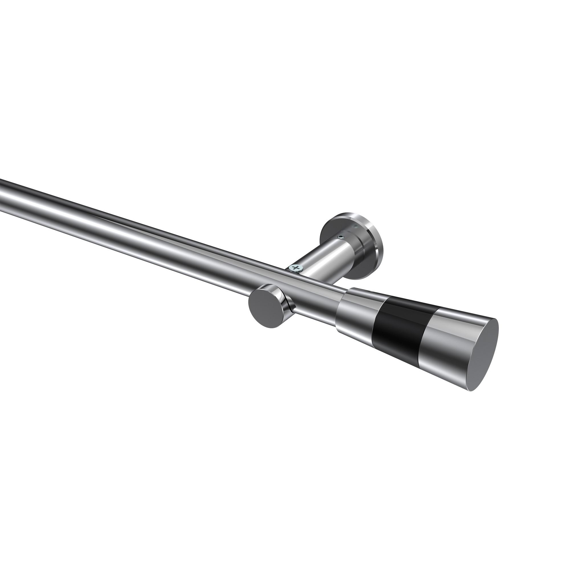 GARDINENSTANGE Platon Tanara 420 cm (geteilt in 3 x 140 cm), 1-läufig (ohne Ringe), 20 mm Ø Chrom - Chromfarben/Schwarz, Metall (420cm) - INTERDECO