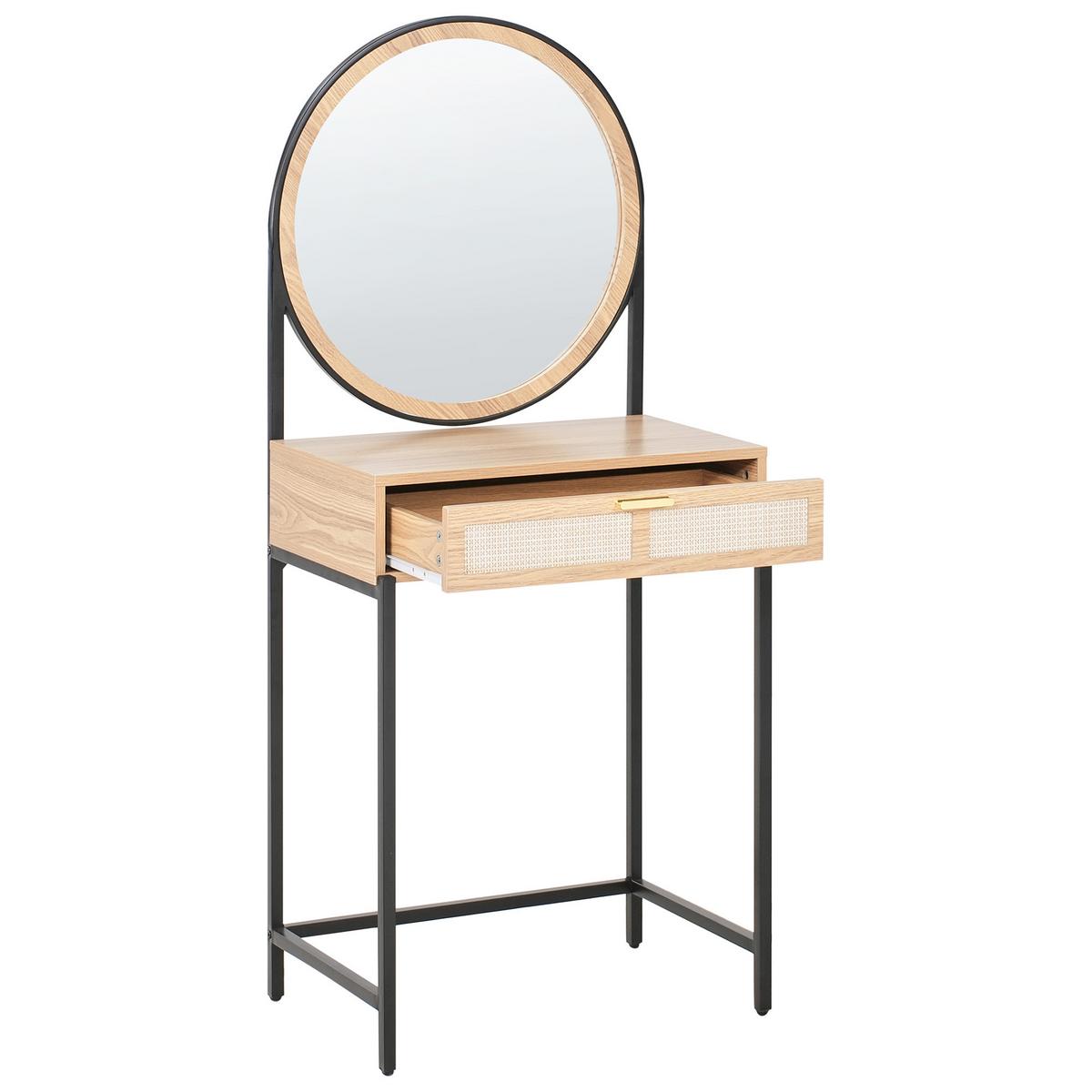 SCHMINKTISCH mit Spiegel Hellbraun Cassiar - Hellbraun, Holzwerkstoff (61/140/36cm) - Beliani
