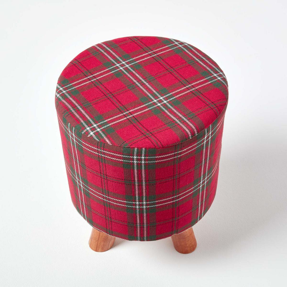 HOCKER Edward Tartan rot kariert, 32/32/42 cm - Rot, Textil (32/42/32cm) - Homescapes