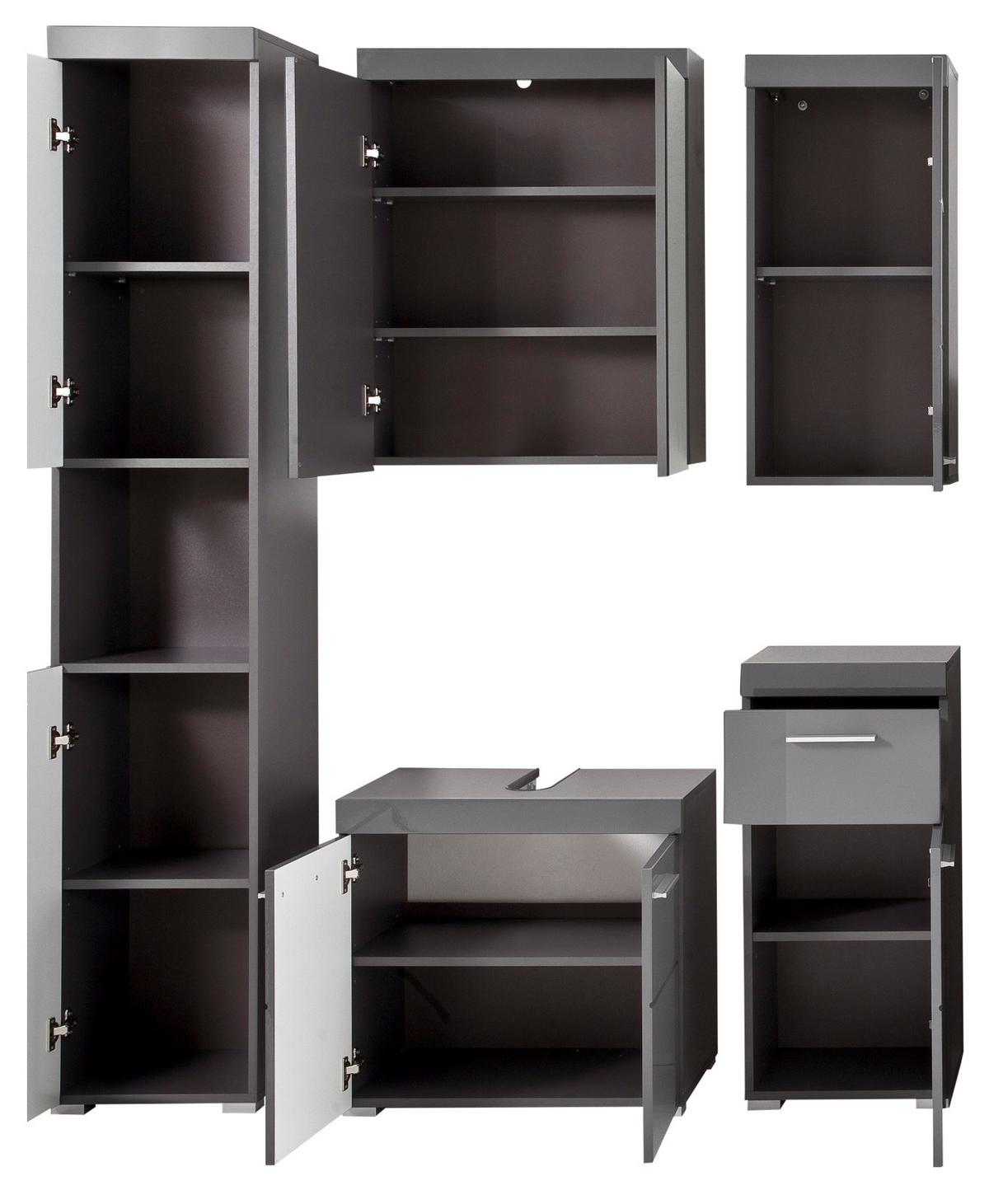 BADMÖBEL-SET grau Hochglanz 5-teilig 163 x 190 cm, Komplett-Set mit viel Stauraum - Grau, Glas/Holzwerkstoff (163/190/34cm) - Top.Furn