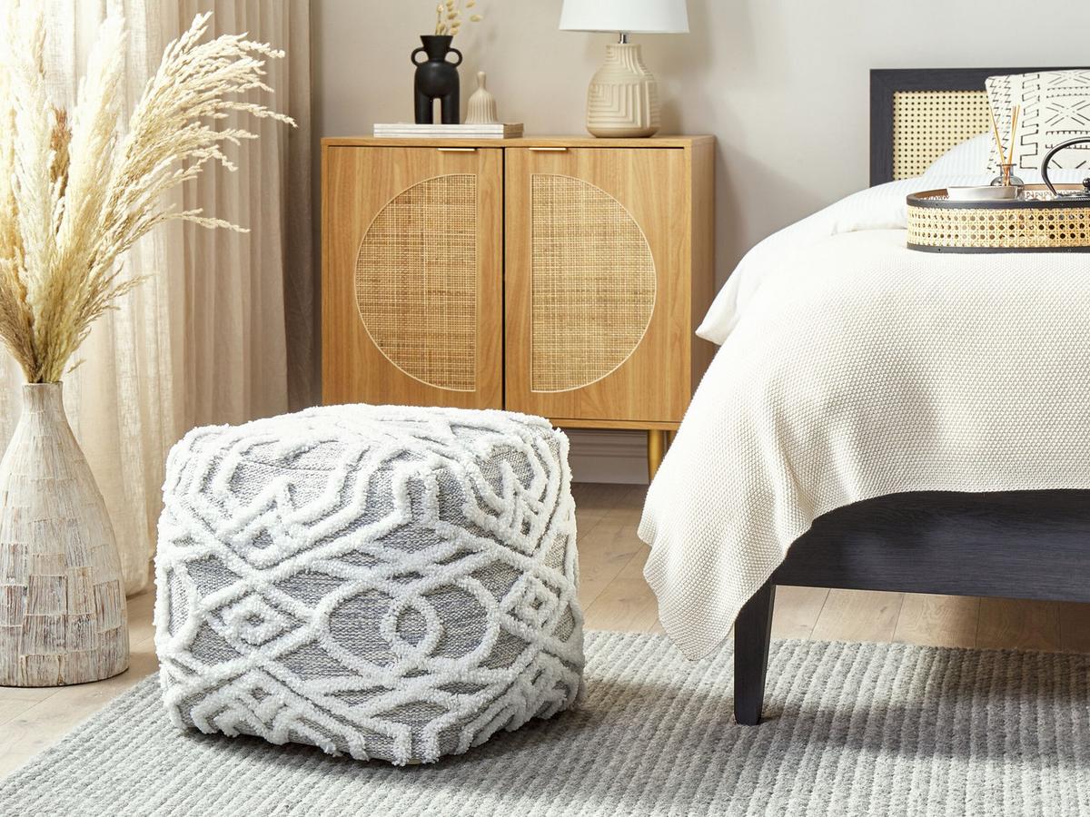 POUF Bhilwara 40/40/40 cm - Weiß, Naturmaterialien/Textil (40/40/40cm) - Beliani