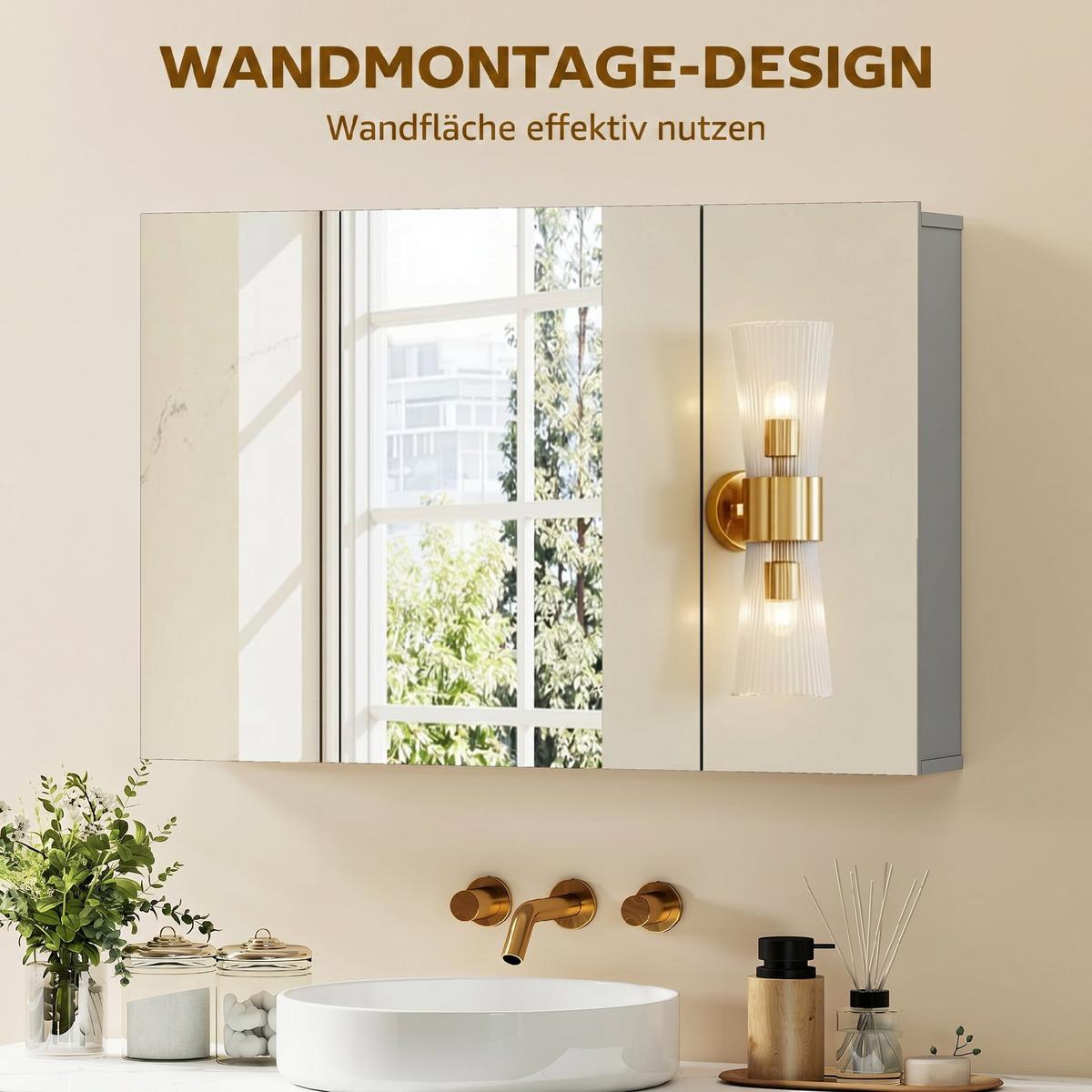 SPIEGELSCHRANK MDF Grau - Grau, Holzwerkstoff (15/60/90cm) - Kleankin