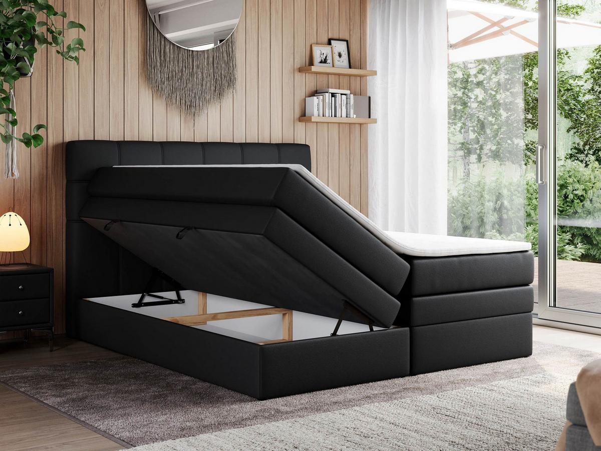 BOXSPRINGBETT ERNI KING 140/200 Schwarz Kunstleder - H4 - Schwarz, Holz/Textil (140/200cm) - MKS