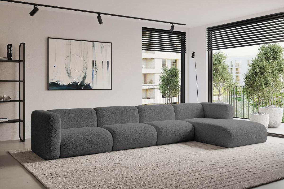 ECKSOFA Ottomane Rechts MIRA-L3 409x179x70 Grau Bouclé - Platinfarben/Schwarz, Holzwerkstoff/Kunststoff (409/179cm) - ALTDECOR