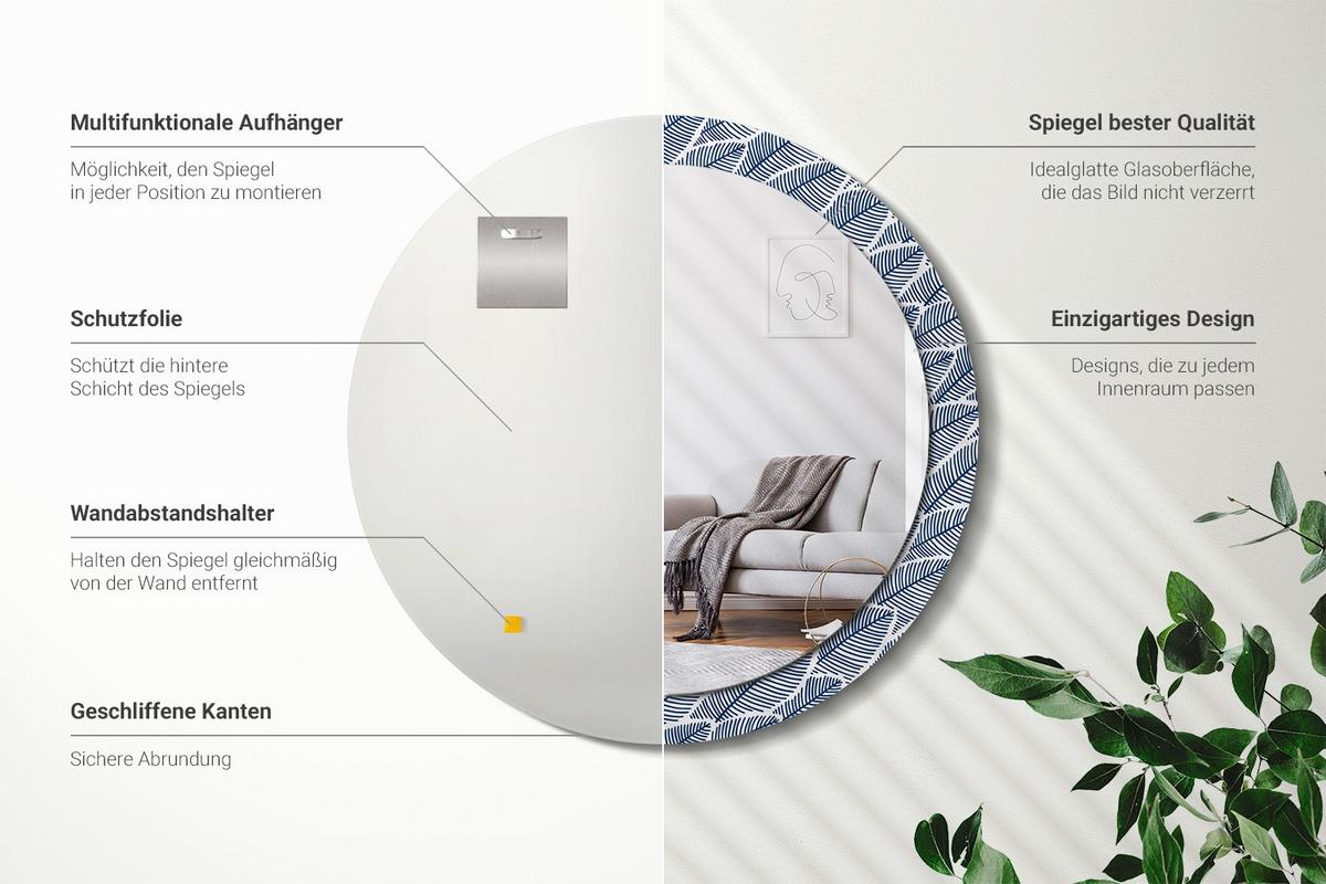 SPIEGEL Rund Ø 90 cm mit Aufdruck - Blau, Glas (90/90/0.4cm) - Wallfluent