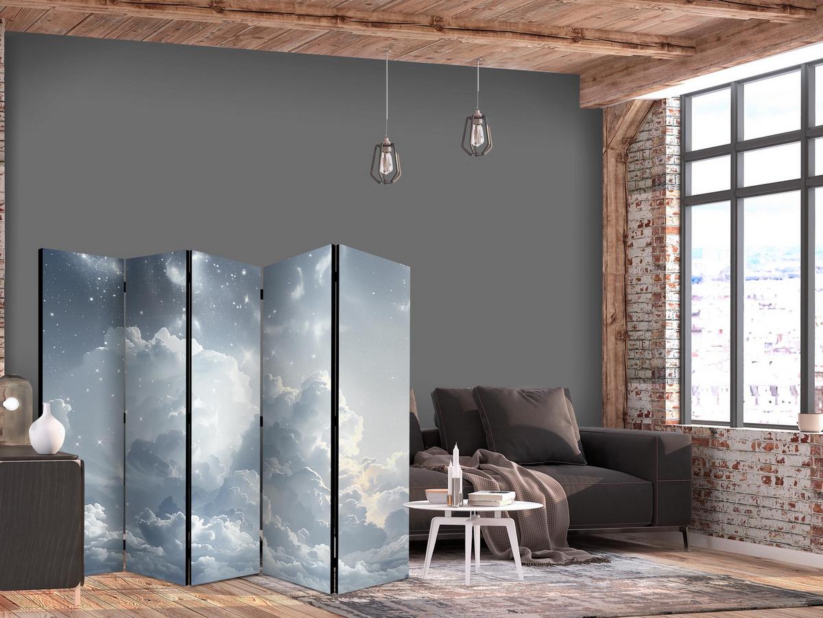 PARAVENT Einseitig Bedruckter 5-tlg 225x172 cm Sterne Zwischen Wolken - Blau, Holz/Textil (225/172/3cm) - Muralo