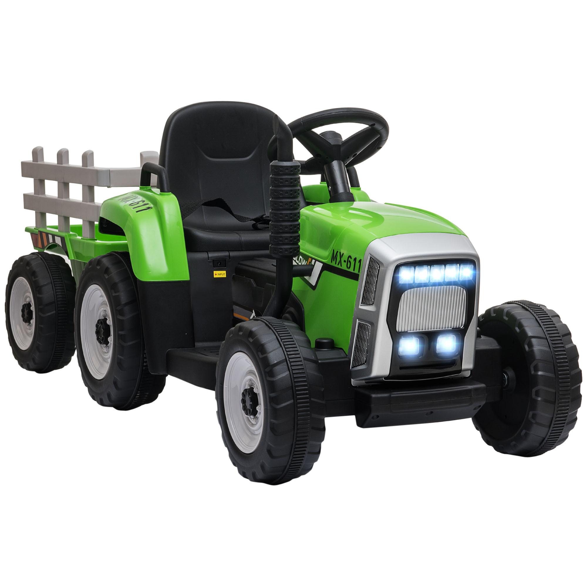ELEKTRISCHER Traktor Kinder Aufsitztraktor mit MP3 Funktion, 3-6KM/H, Grün - Grün, Metall (136.5/50/52.5cm) - HOMCOM