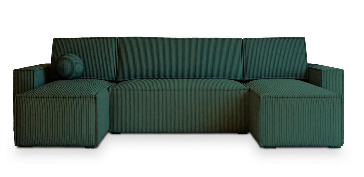 WOHNLANDSCHAFT PESANO P Grün Kordstoff mit Schlaffunktion - Grau/Grün, Holz/Kunststoff (306/85/140cm) - MASSENO
