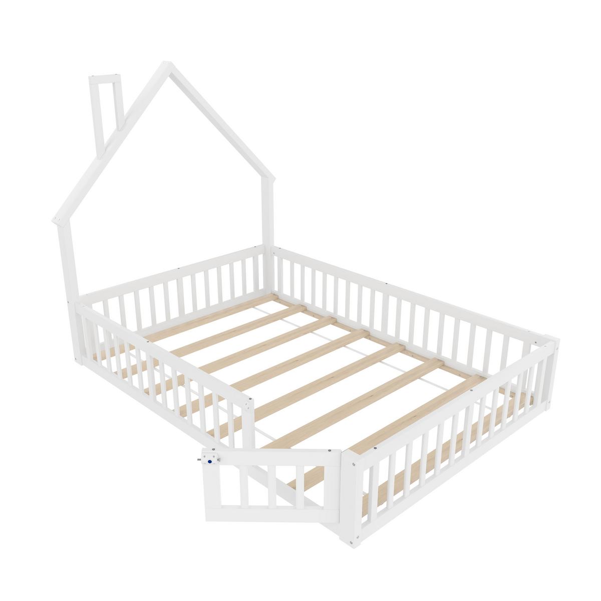 KINDERBETT kiefernholz hausdesign 140x190cm mit lattenrost - Weiß, Holz (140/190cm) - Urban Meuble