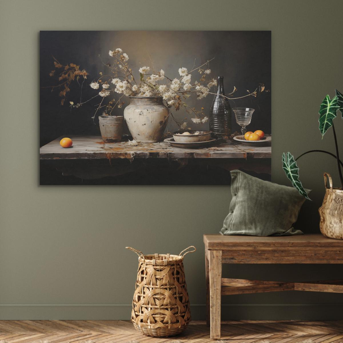 AKUSTIKBILD Stilleben - Blumen - Blumenstrauß - Vase - Wein Wandbild Wohnzimmer 100x70 cm - Schwarz, Kunststoff (100/70/0.9cm) - MuchoWow