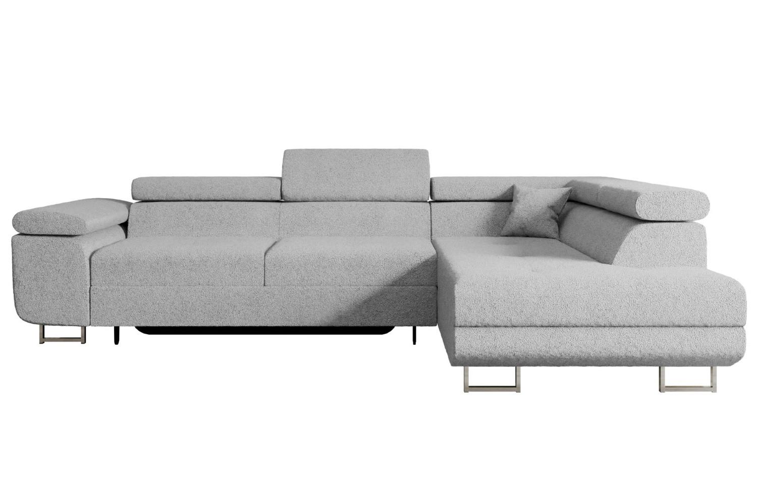 ECKSOFA mit Schlaffunktion und Bettkasten GUSA-L 272x202x107 cm Grau Bouclé - Silberfarben/Hellgrau, Holzwerkstoff/Textil (272/202cm) - ALTDECOR