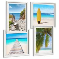 BILDER SET 4er Set - 50x50 cm & 40x60 cm Weißer Rahmen - Urlaubsblick Strand Palmen - Weiß, Kunststoff (50/50cm) - TULUP