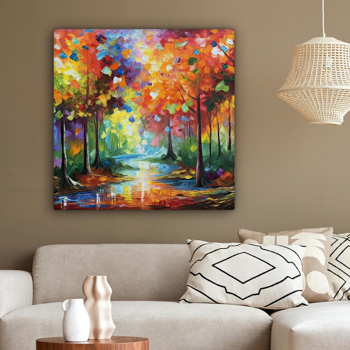 LEINWANDBILD Landschaft - Wald - Farben - Natur Deko Groß 90x90 cm - Multicolor, Textil (90/90cm) - MuchoWow