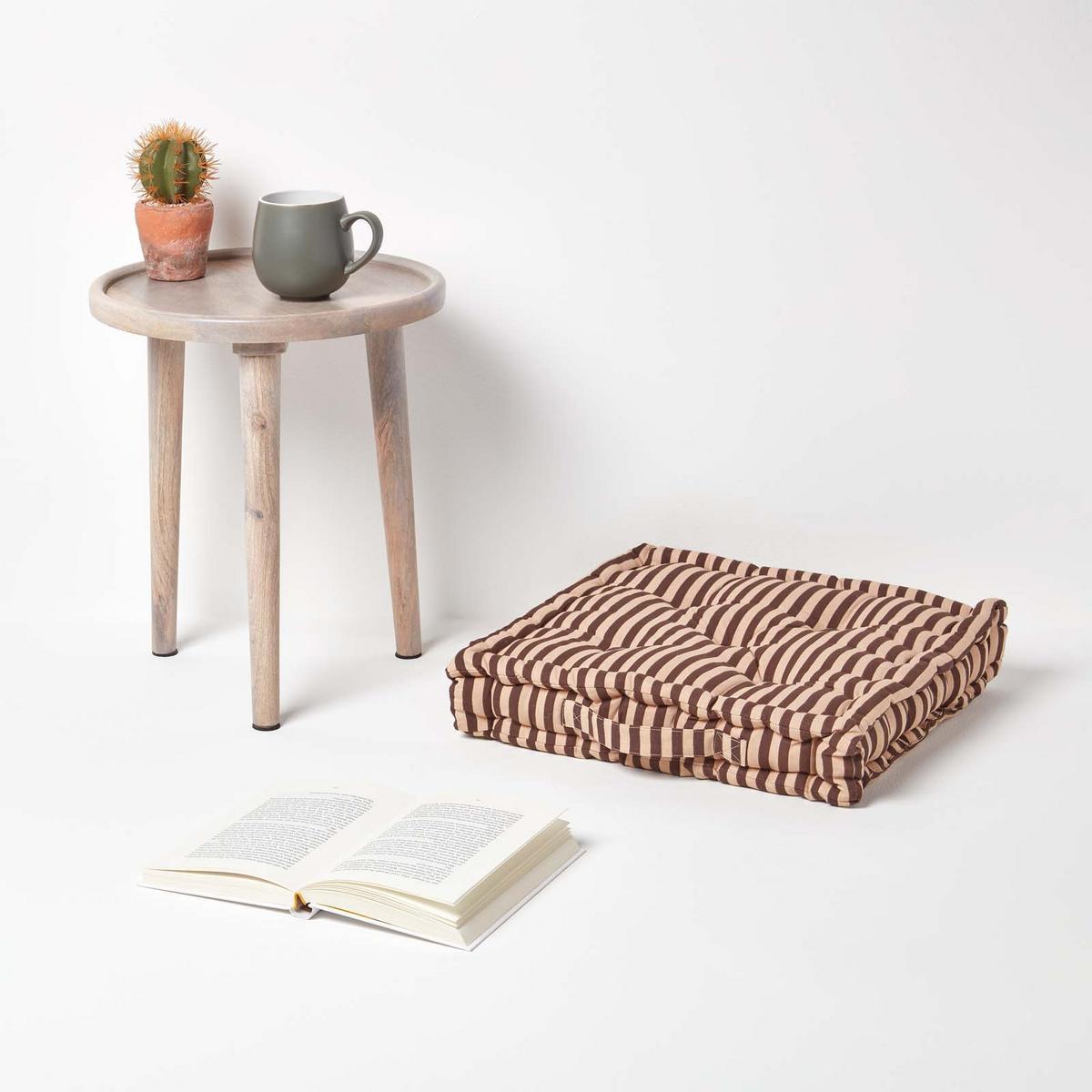 SITZKISSEN braun-beige gestreift 40/40/8 cm - Braun, Textil (40/40/8cm) - Homescapes