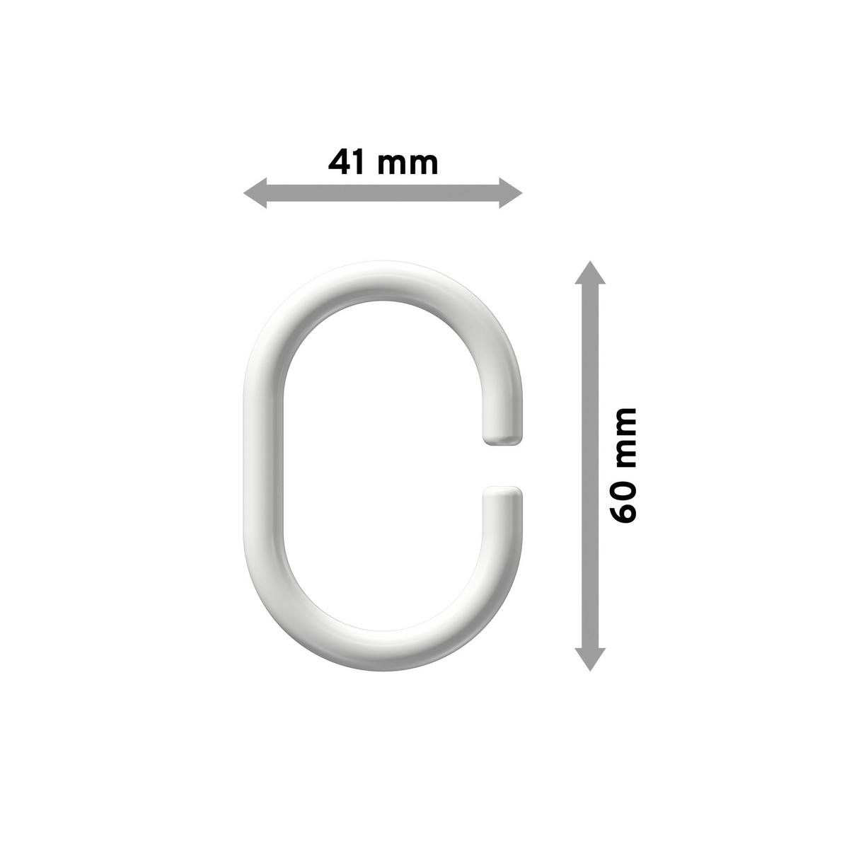 DUSCHVORHANGRINGE C-Form offen 60/42 mm für Duschvorhangstange / Spannstange, Weiß, Packung 10 Stück - Weiß, Kunststoff (30cm) - INTERDECO