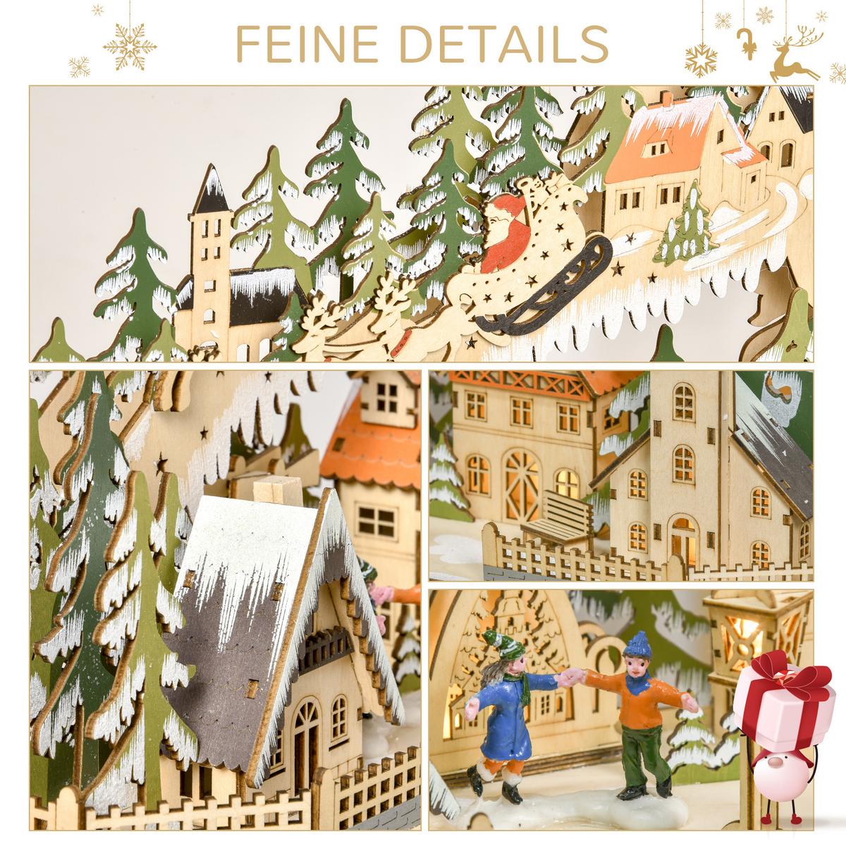 ADVENTSKALENDER Weihnachtskalender 24 Schubladen mit LED-Lichtern MDF Naturholz - Naturfarben, Kunststoff (13/43/45cm) - HOMCOM