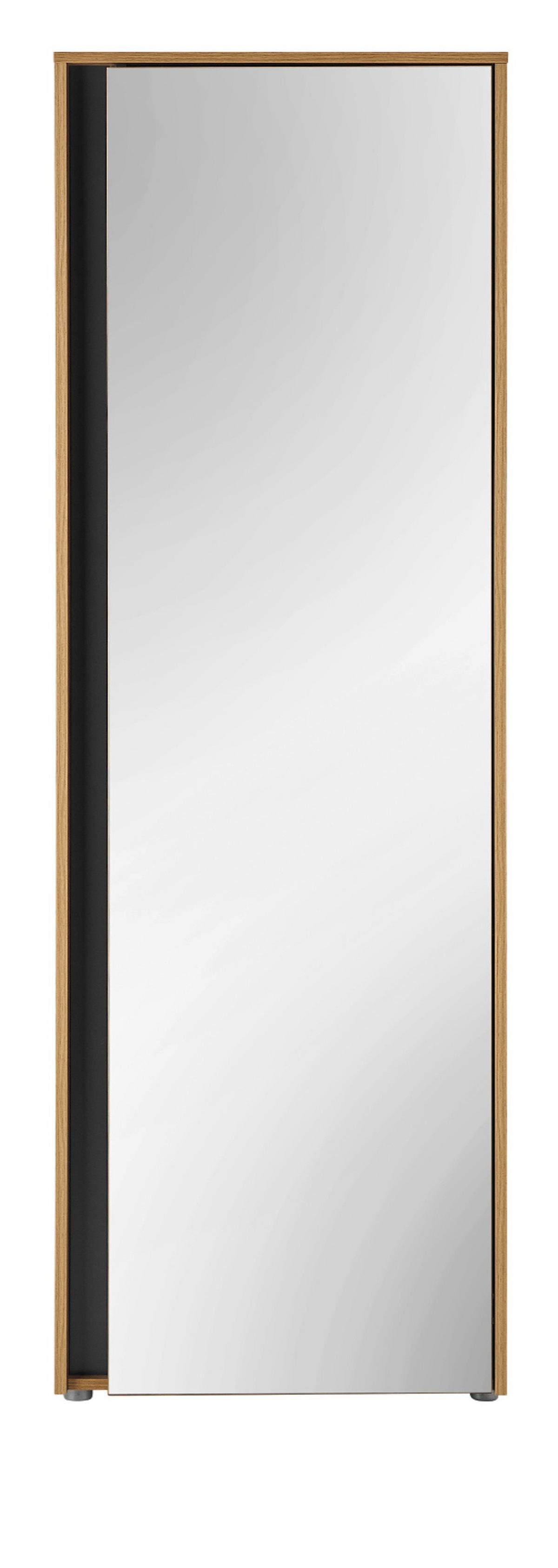 GARDEROBENSCHRANK Evoke Eiche, grau 60 x 200 cm, Flurschrank mit Spiegel - Eichefarben/Schwarz, Glas/Holzwerkstoff (60/200/40cm) - Furn.Design