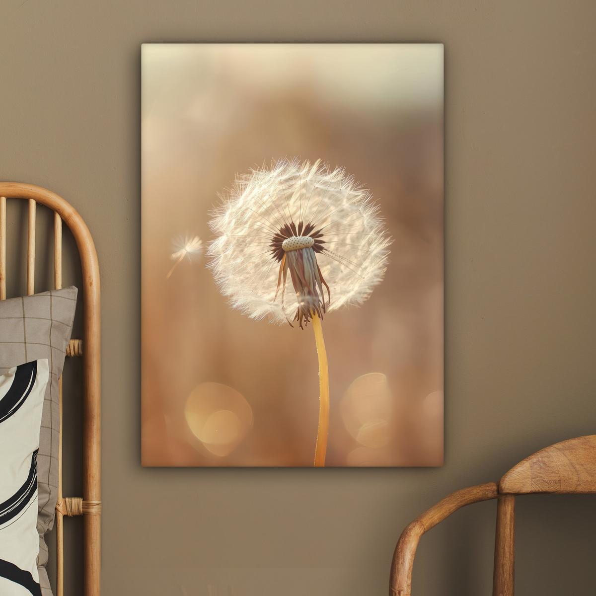 LEINWANDBILD Löwenzahn - Beige - Natur - Blume Wandbild Wohnzimmer 60x80 cm - Hellbraun, Textil (60/80cm) - MuchoWow