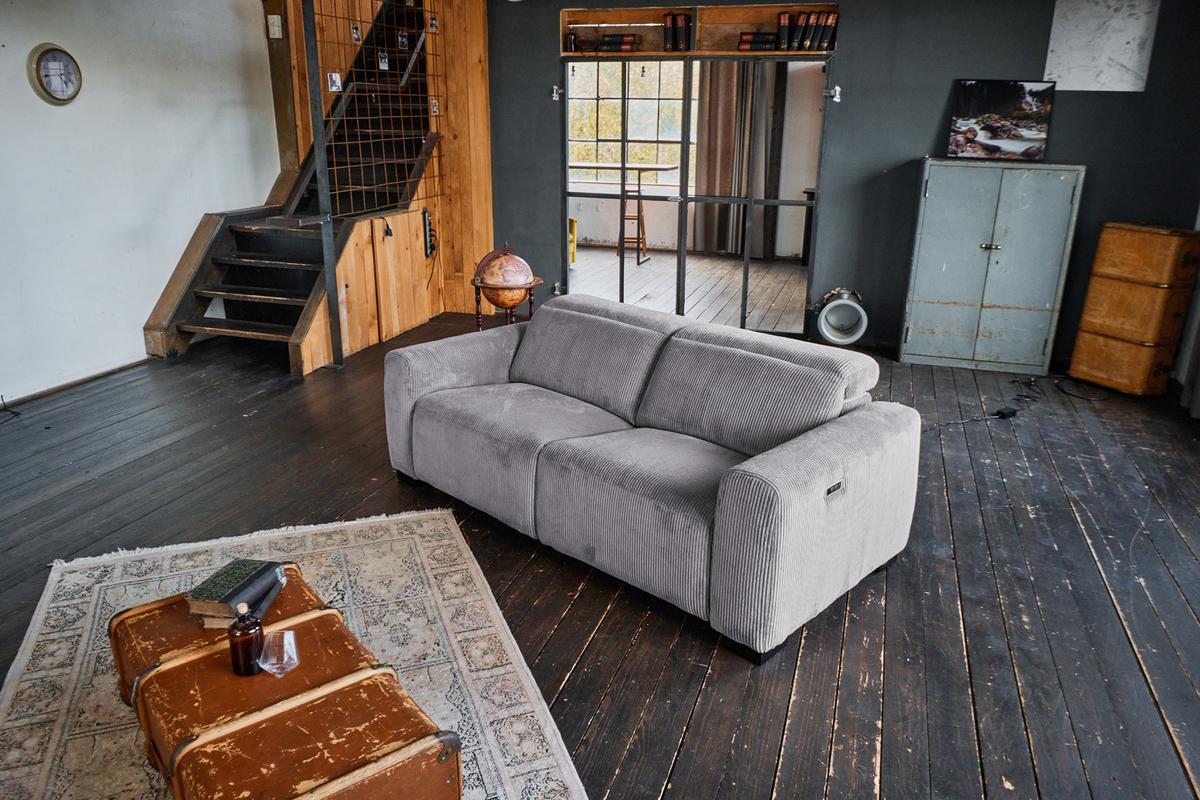 SOFA FINN Grau Cord - Schwarz/Grau, Kunststoff/Textil (210/80/107cm) - KAWOLA