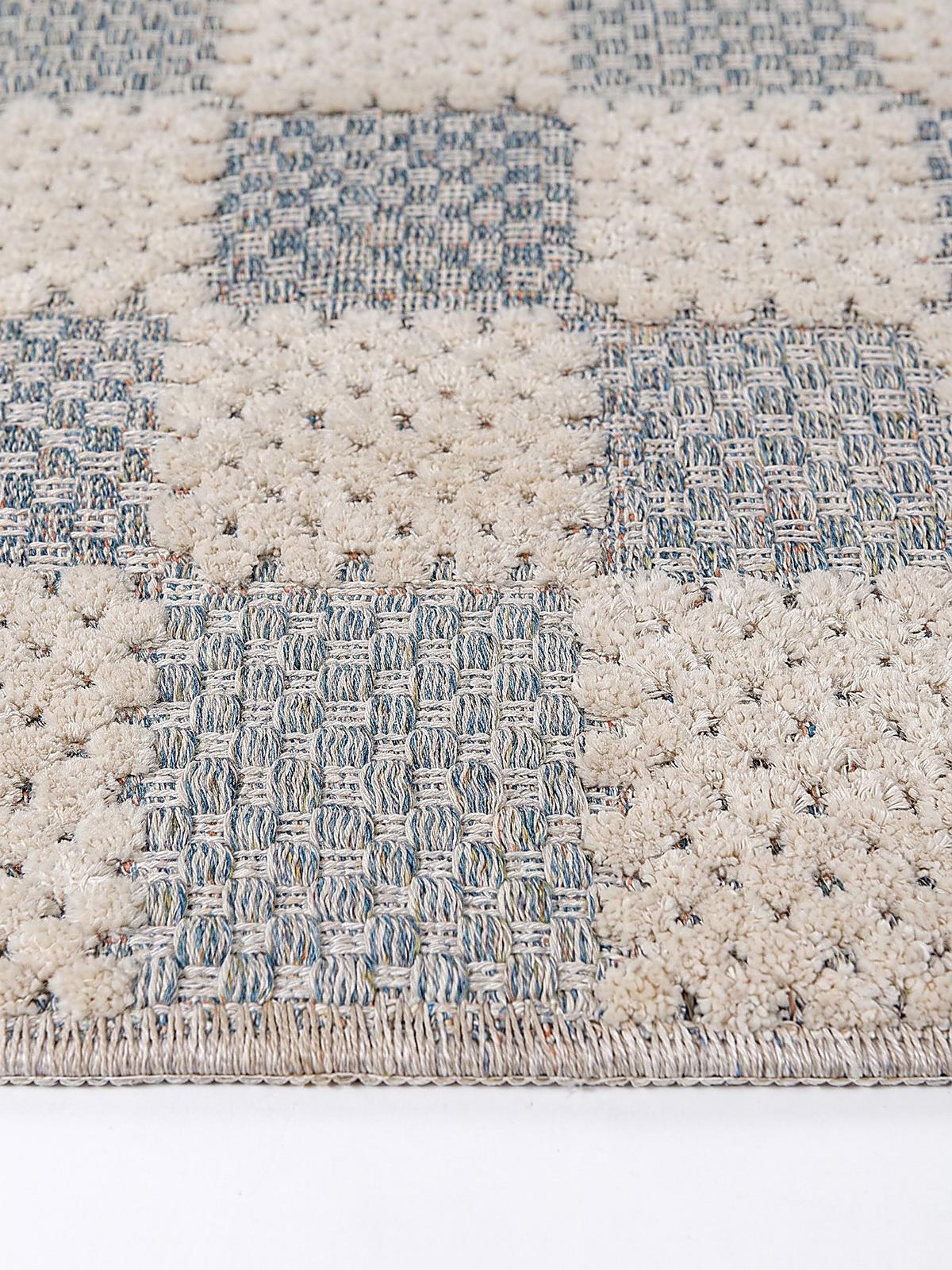 BAUMWOLLTEPPICH waschbar AFTON, Schachbrettmuster, Natur-Blau, 194 x 290 cm - Beige, Textil (194/290cm) - KADIMA DESIGN