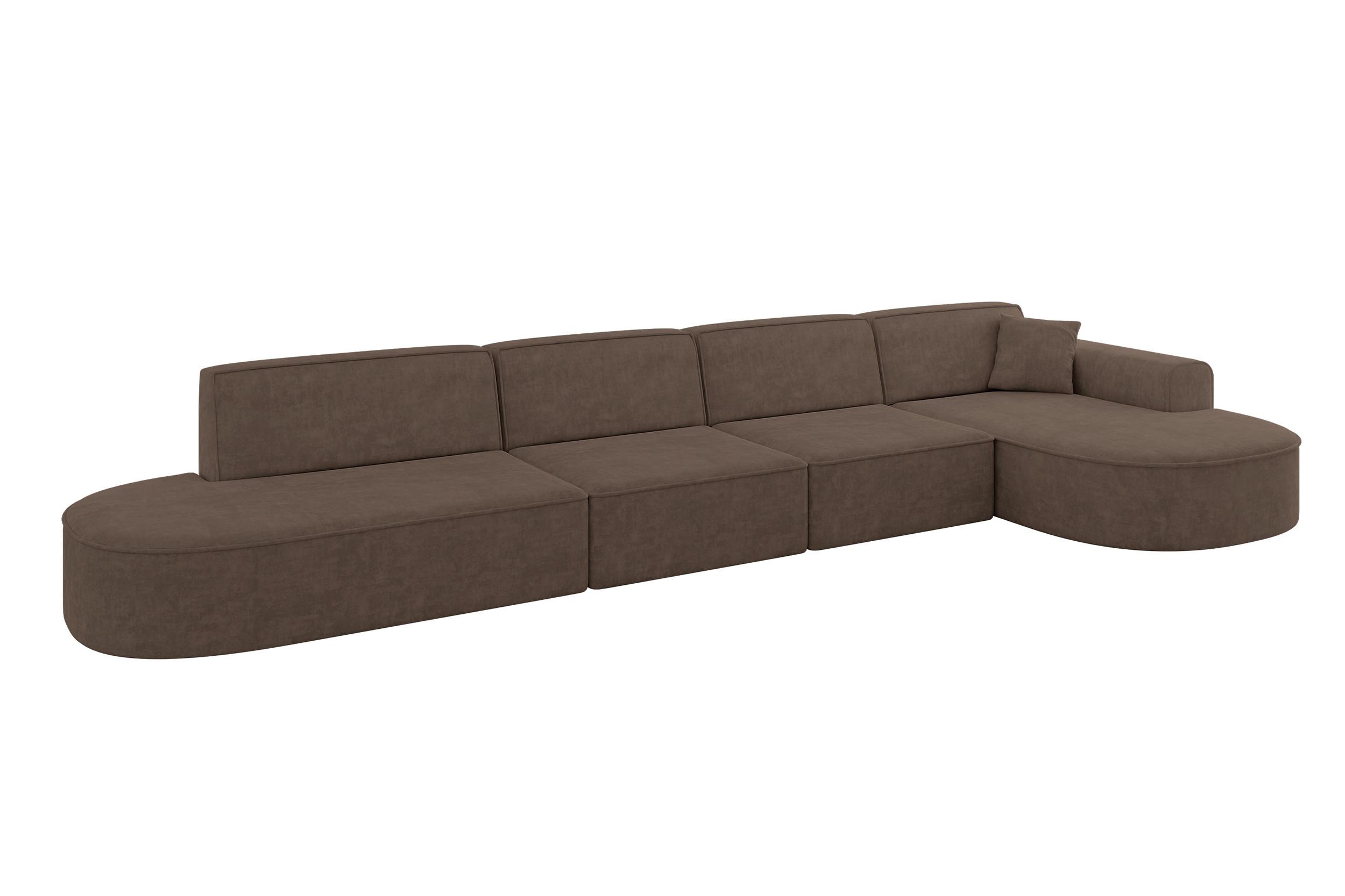 ECKSOFA Ottomane Rechts MARI-L3 - 413x171x79 cm Braun Velours - Schwarz/Braun, Holzwerkstoff/Kunststoff (171/413cm) - ALTDECOR
