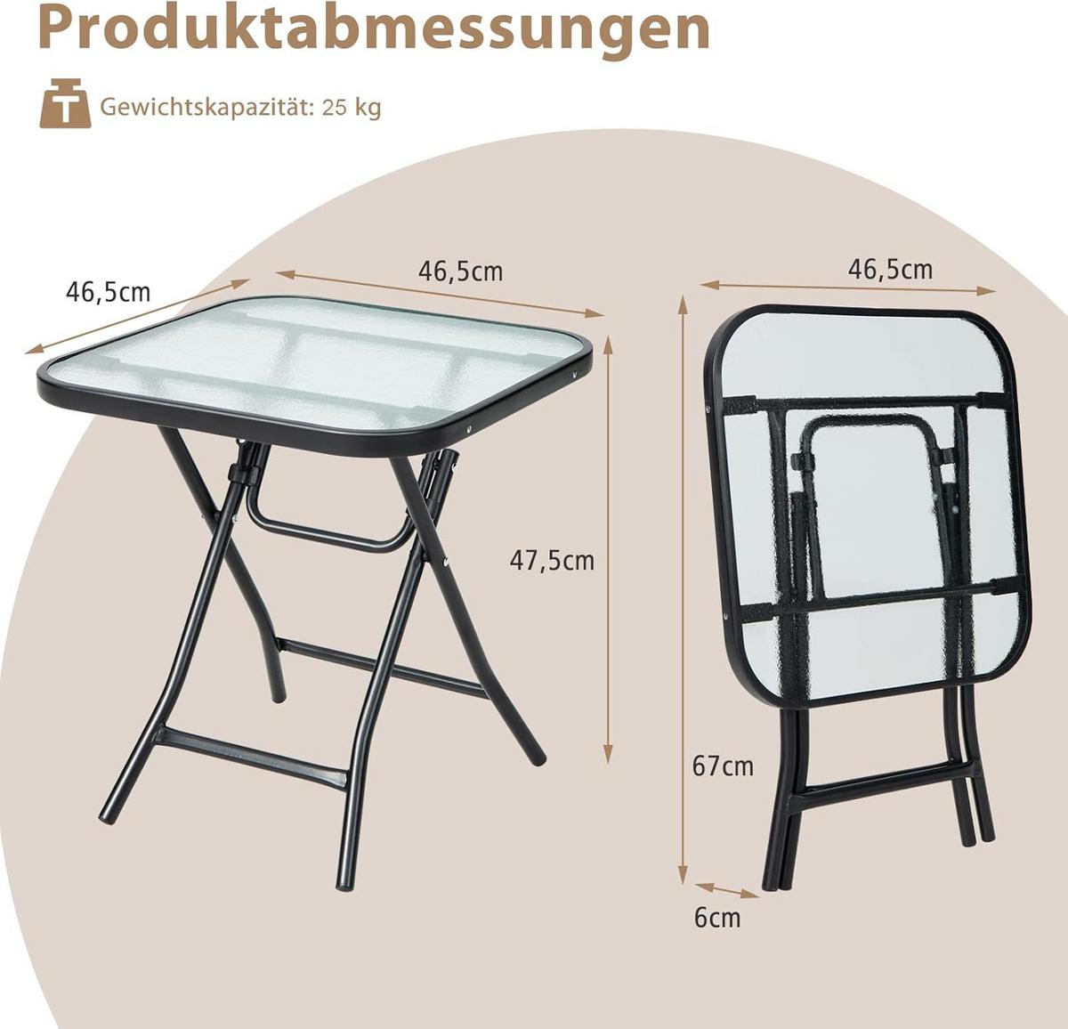 BISTROTISCH Kleiner Schwarz - Schwarz, Metall (47/47/48cm) - COSTWAY