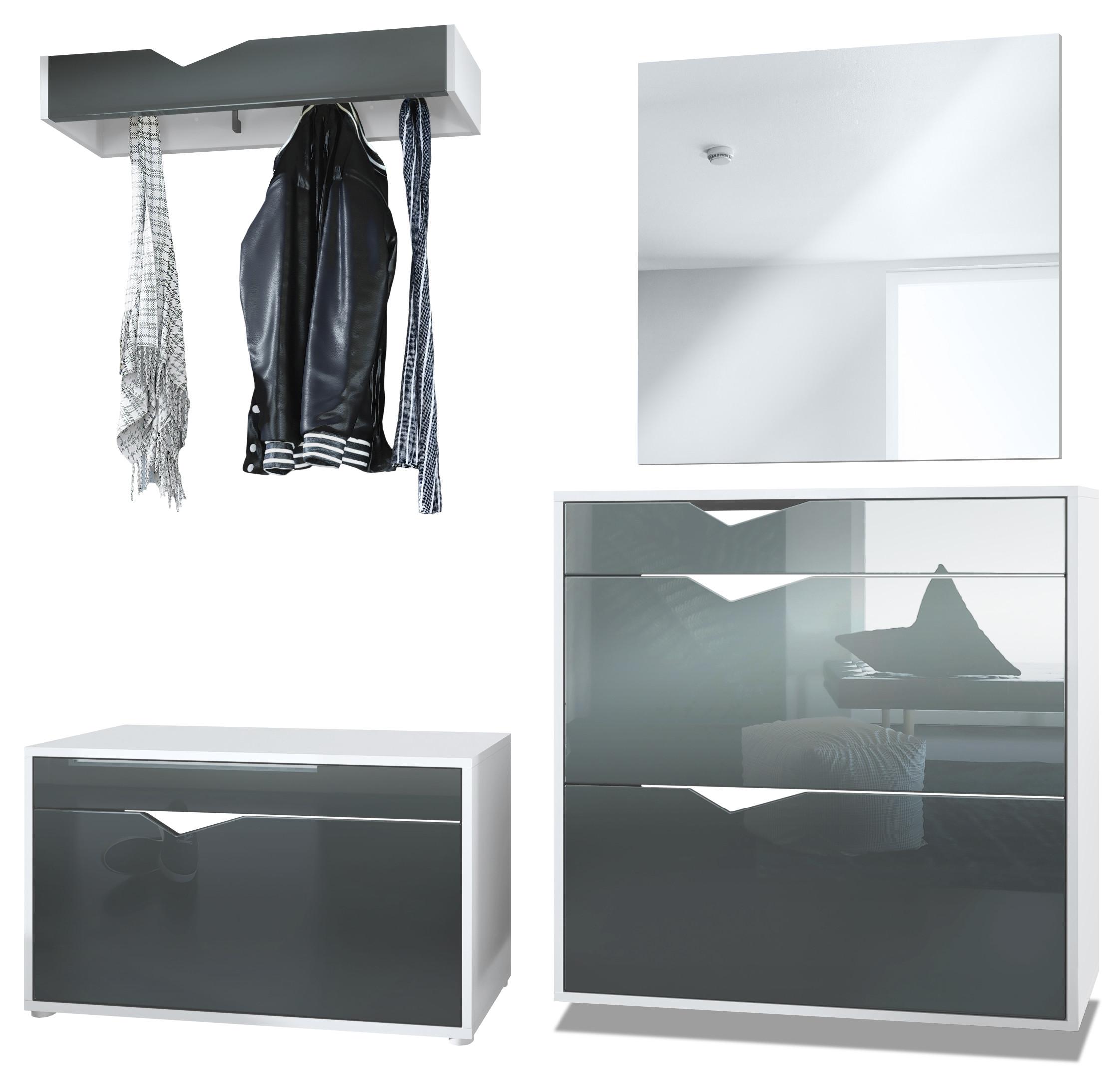 GARDEROBE Kolmio Fronten in Grau Hochglanz - Grau, Holzwerkstoff (190/185/33cm) - Vladon