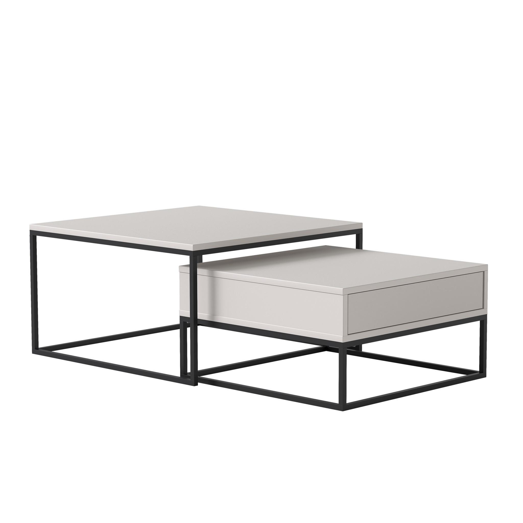 COUCHTISCH-SET ELEGANT 70/60 cm quadratischer, Schwarz / Kaschmir - Kaschmir/Schwarz, Holzwerkstoff/Metall (70/70/42cm) - Idohome