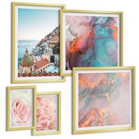 BILDER SET 5er Set - 50x50 cm & 20x30 cm & 40x60 cm Goldrahmen - Abstrakte Pastellmuster - Goldfarben, Kunststoff (40/60cm) - TULUP