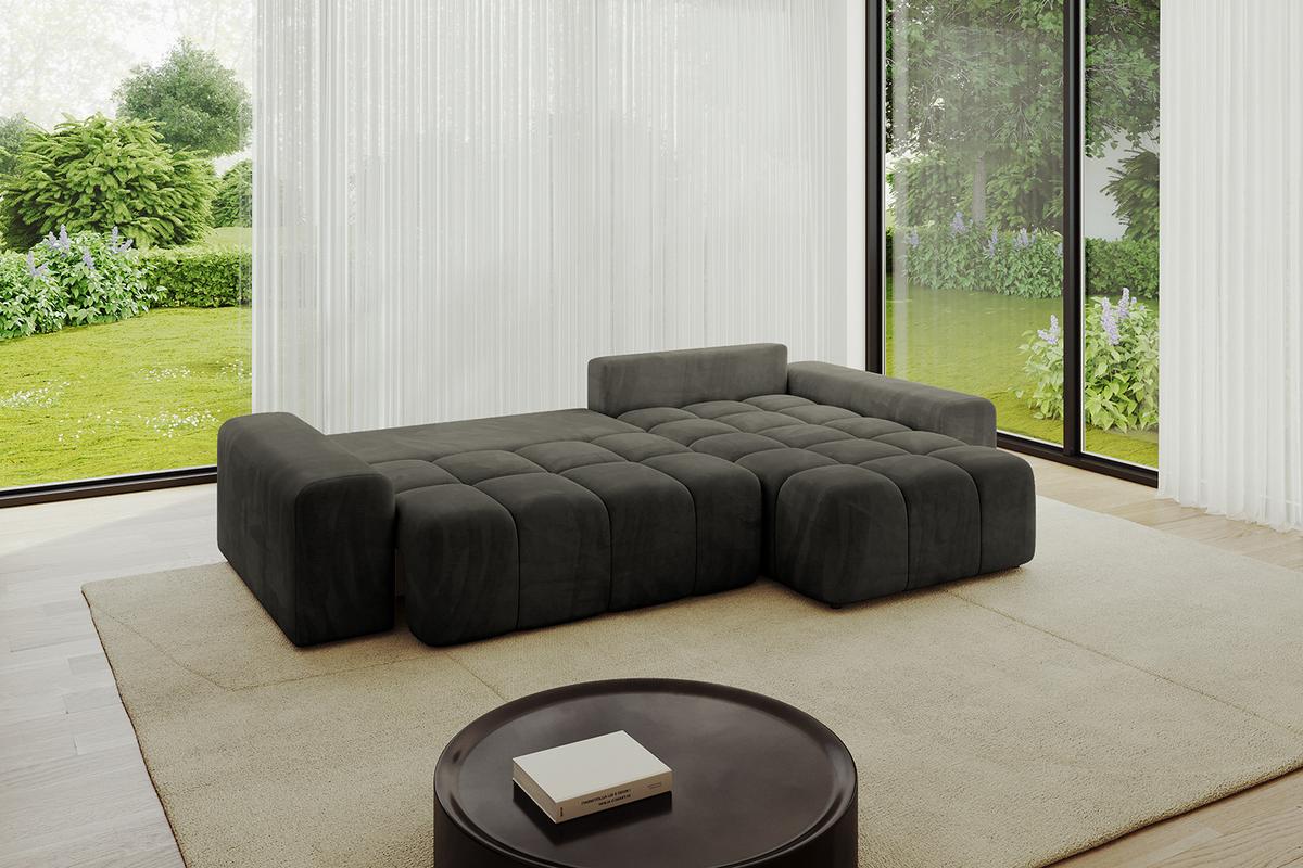ECKSOFA Ottomane rechts ENIL-L 297x189x68 Schwarz Velours - Schwarz, Holzwerkstoff/Kunststoff (189/297cm) - ALTDECOR