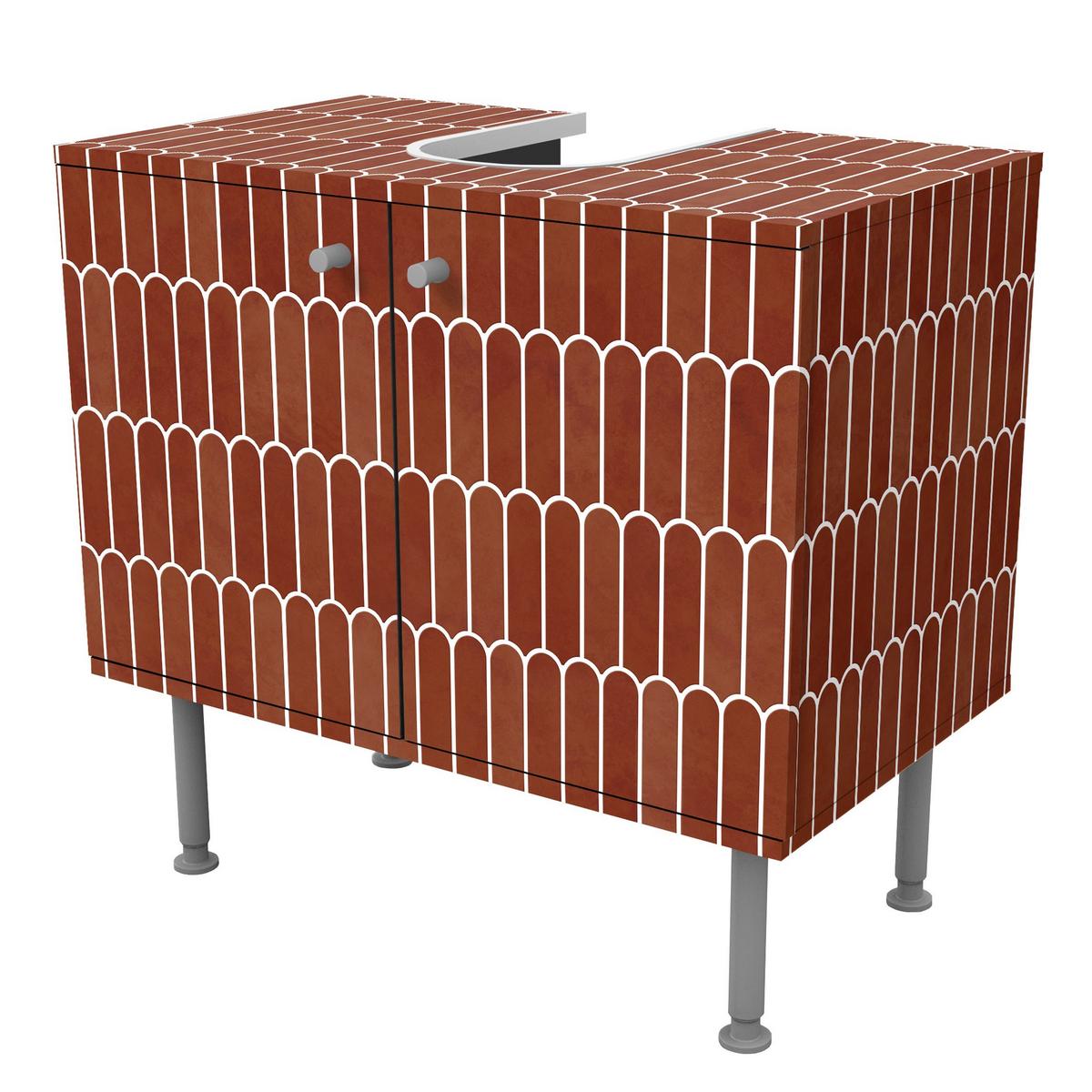 WASCHBECKENUNTERSCHRANK Fischschuppen Fliesen Terracotta 60/55/35 cm - Rot, Holzwerkstoff (60/55/35cm) - Bilderwelten