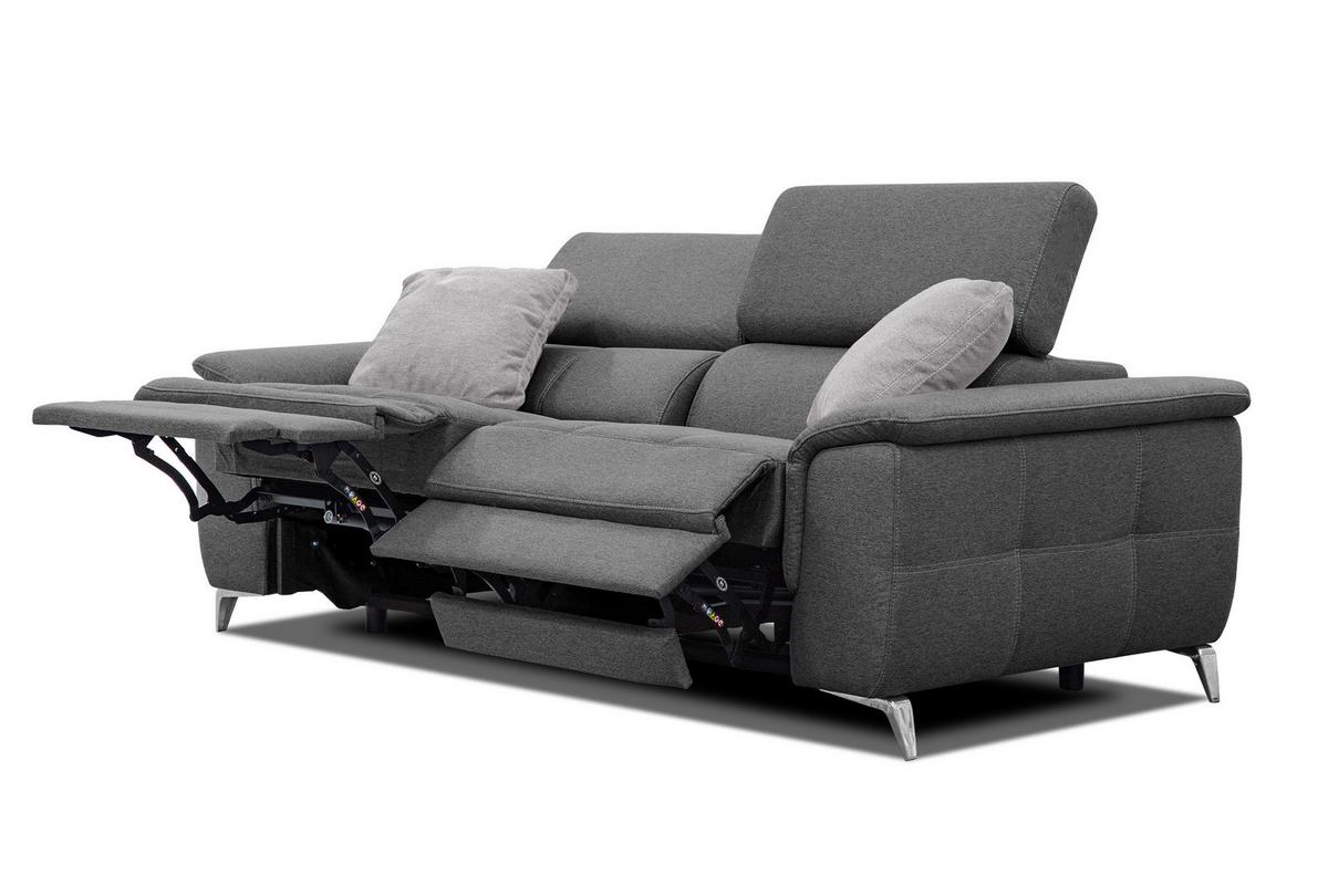 SOFA PLAUEN 3-Sitzer mit 2 Relaxfunktionen, dunkelgrau - Dunkelgrau/Silberfarben, Holzwerkstoff/Textil (214/83/105cm) - Wozimo