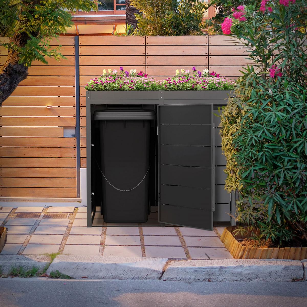 MÜLLTONNENBOX 4er mit Pflanzdach 240L 260x80x124 cm Anthrazit aus Stahl - Anthrazit, Metall (80/124/260cm) - ML-DESIGN