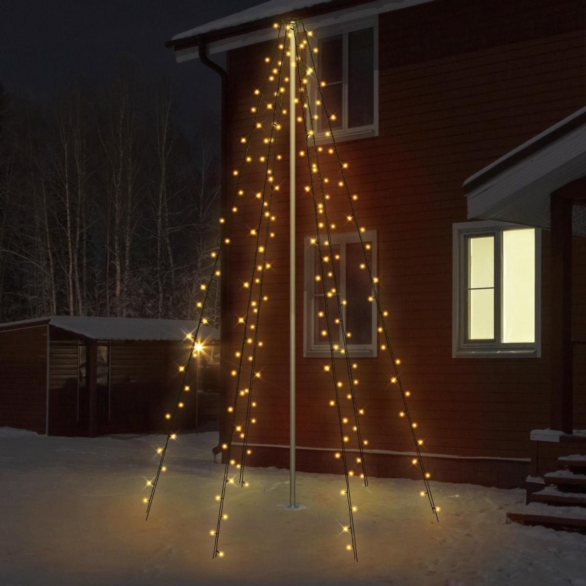 FAHNENMAST LICHTERKETTE 6 Stränge-2,08m 192LED Warmweiß Schwarz Aussen - Schwarz, Kunststoff (208cm) - ECD-Germany